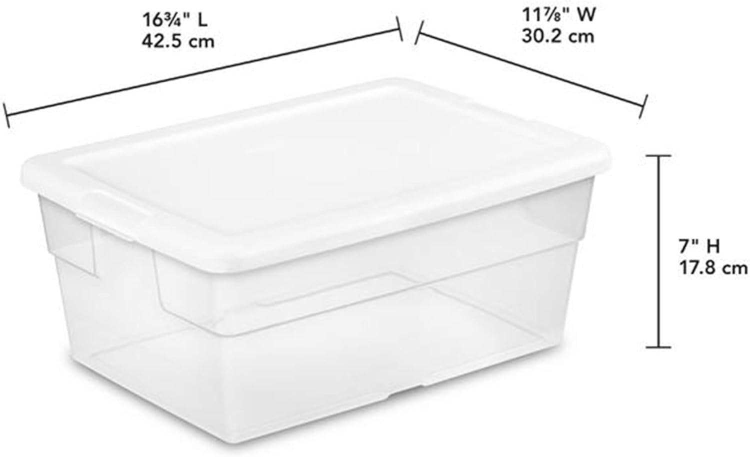 16 Quart Clear Plastic Storage Box with White Lid