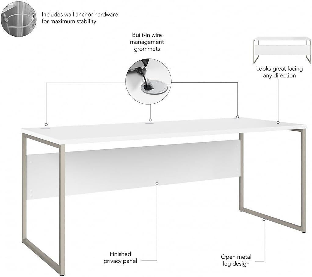 Hybrid 72W x 30D Computer Table Desk in White - Engineered Wood