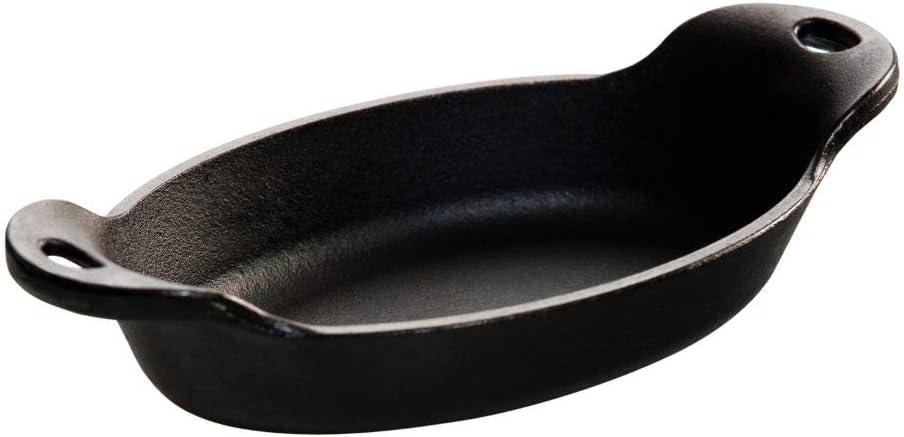 Heat Enhanced and Seasoned Cast Iron Oval Mini Server, 9-Ounce, Black