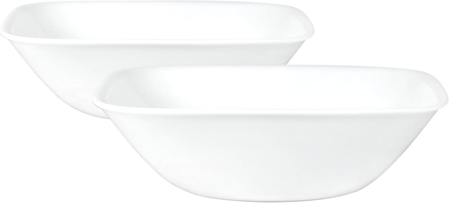 Square White Glass 32oz Serving Bowls, Set of 2