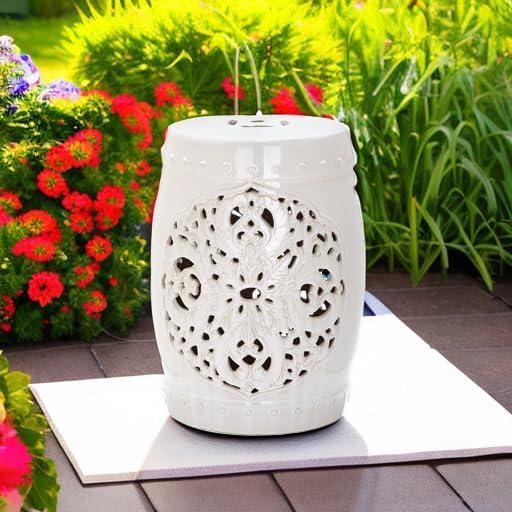 Safavieh Flora Glazed Ceramic Decorative Garden Stool, Cream