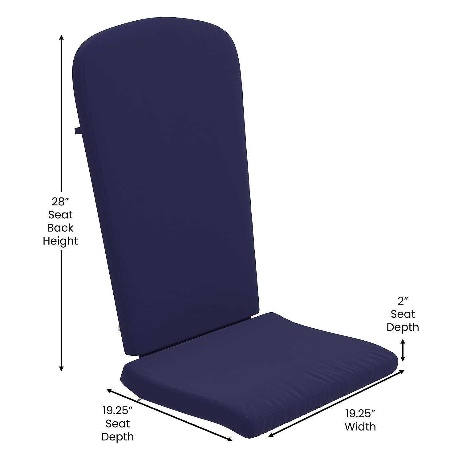 Flash Furniture Charlestown Set of 2 All Weather Indoor/Outdoor High Back Adirondack Chair Cushions, Patio Furniture Replacement Cushions - Blue