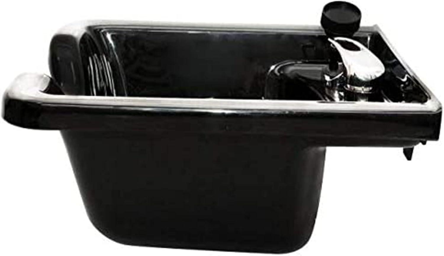PureSana Chromium 19 Inch Square Professional Grade Shampoo Bowl and Fixture Set with Sprayer Hose, Mounting Bracket, and Strainer, Black