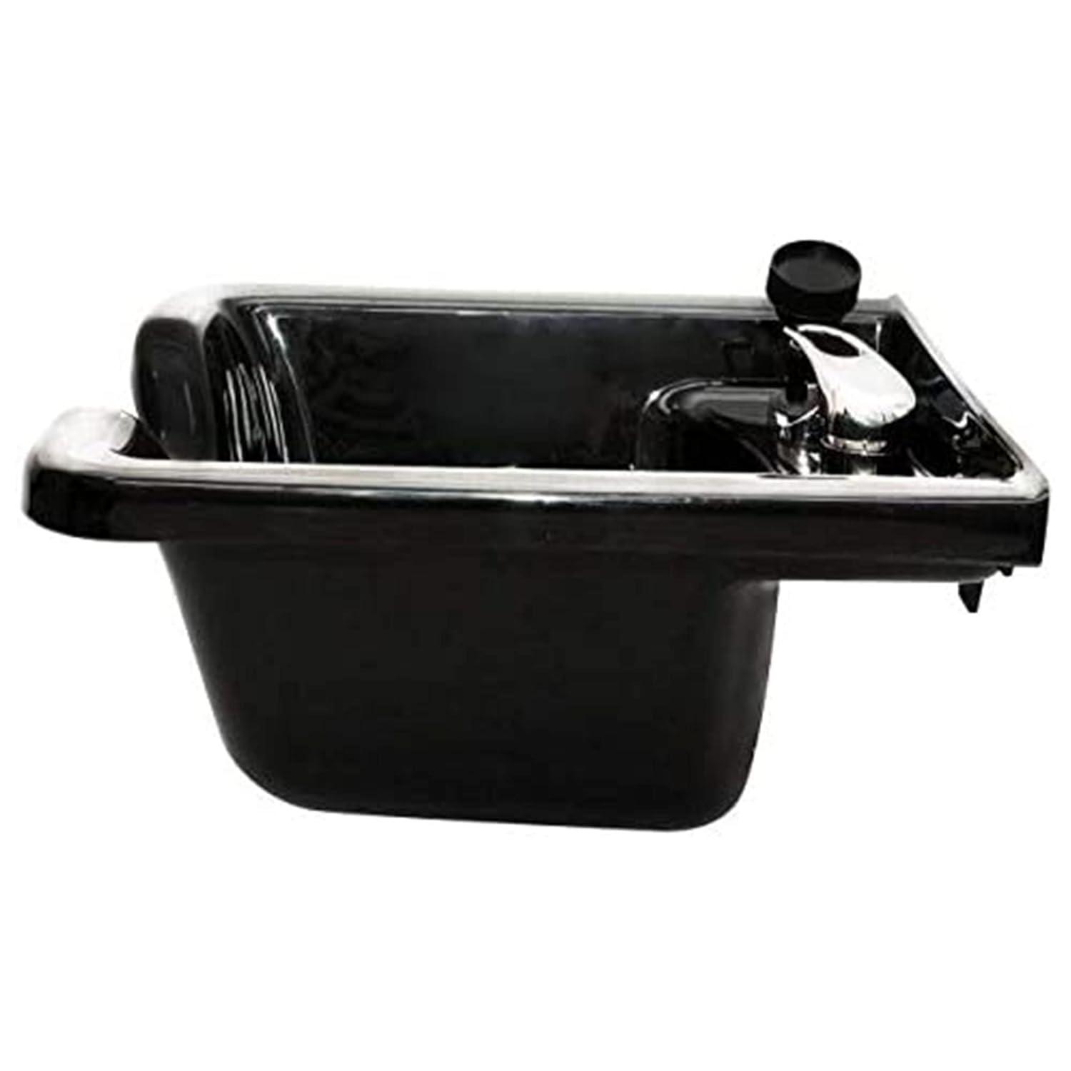 PureSana Chromium 19 Inch Square Professional Grade Shampoo Bowl and Fixture Set with Sprayer Hose, Mounting Bracket, and Strainer, Black