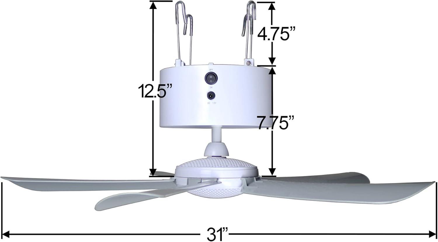 Canopy Breeze Rechargable Canopy Fan with Remote Control: Portable, Indoor/Outdoor, 31" Blade, 2 Speeds, White