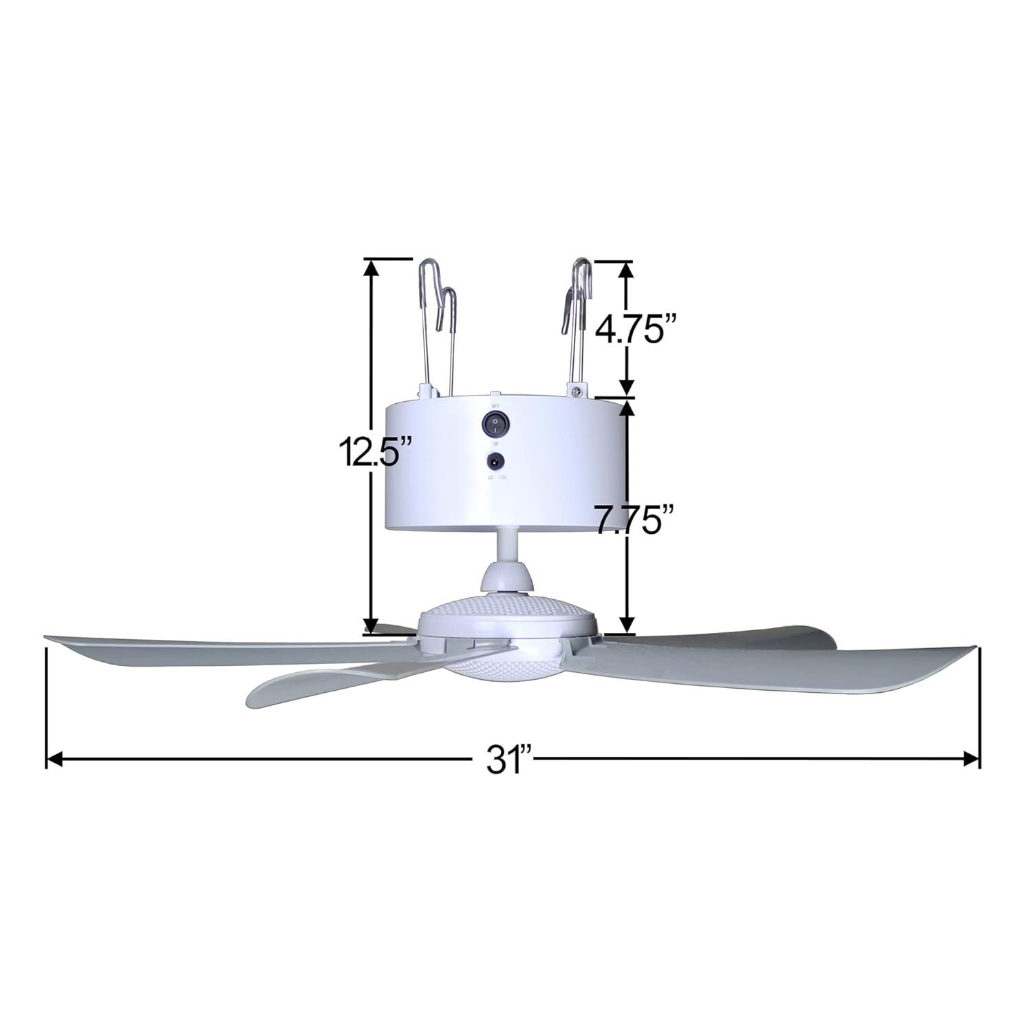 Canopy Breeze Rechargable Canopy Fan with Remote Control: Portable, Indoor/Outdoor, 31" Blade, 2 Speeds, White