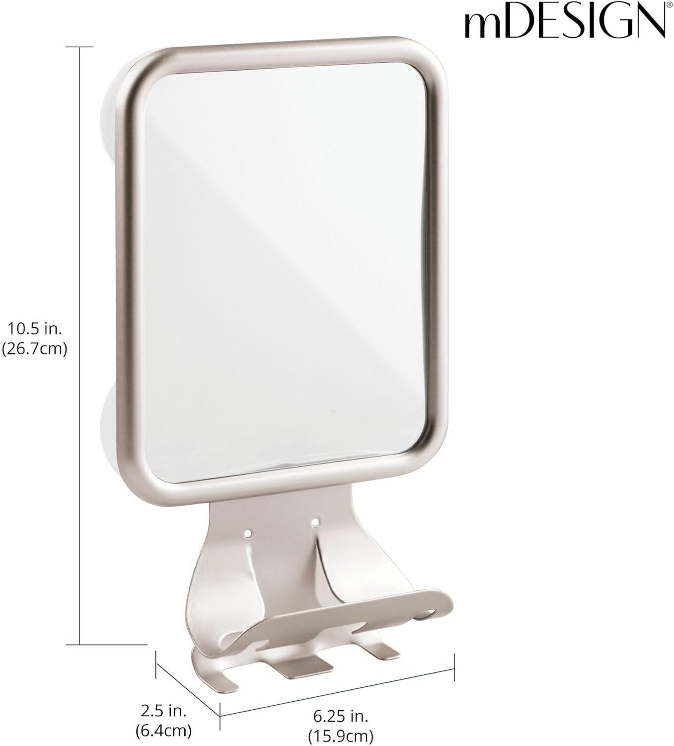 mDesign Large Modern Metal Suction Shaving Mirror Center for Bathroom