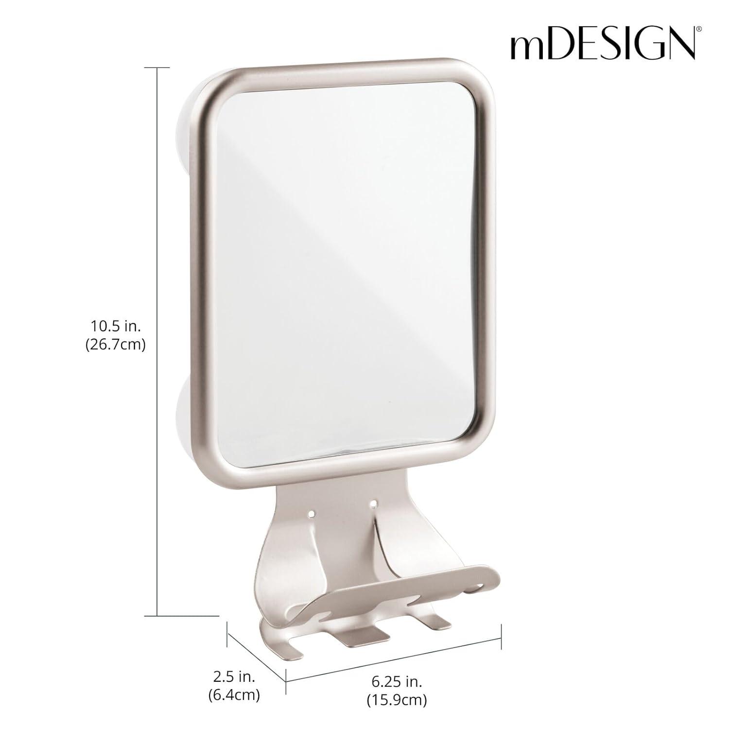 mDesign Large Modern Metal Suction Shaving Mirror Center for Bathroom
