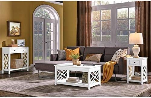 Alaterre Furniture Coventry 36 in. Solid Pine Wood Coffee Table, Traditional to Modern Design, Open-Detailing Accent Furniture, White