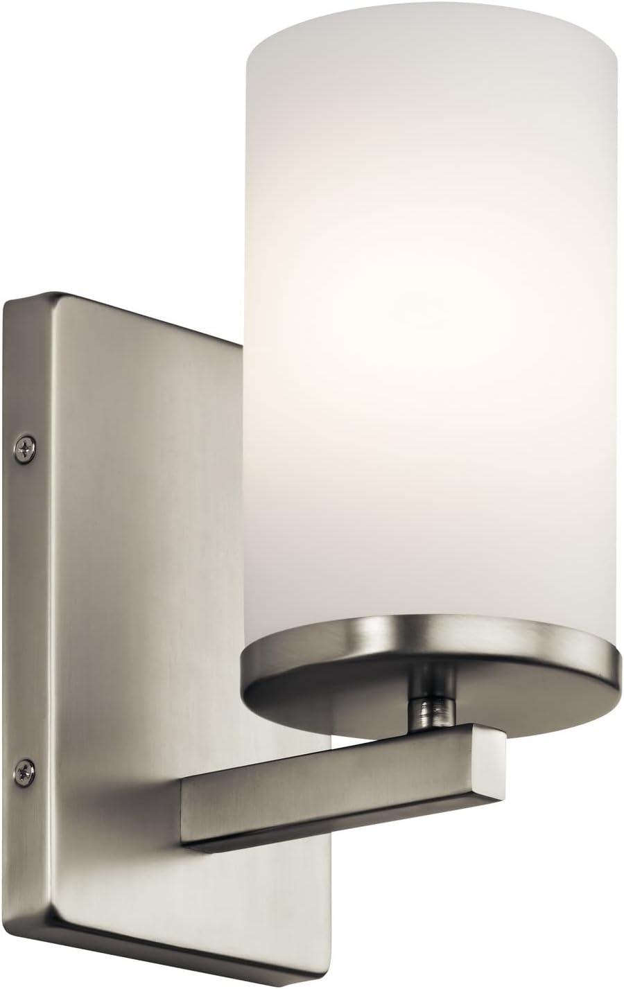 Brushed Nickel Cylinder Wall Sconce with White Shade