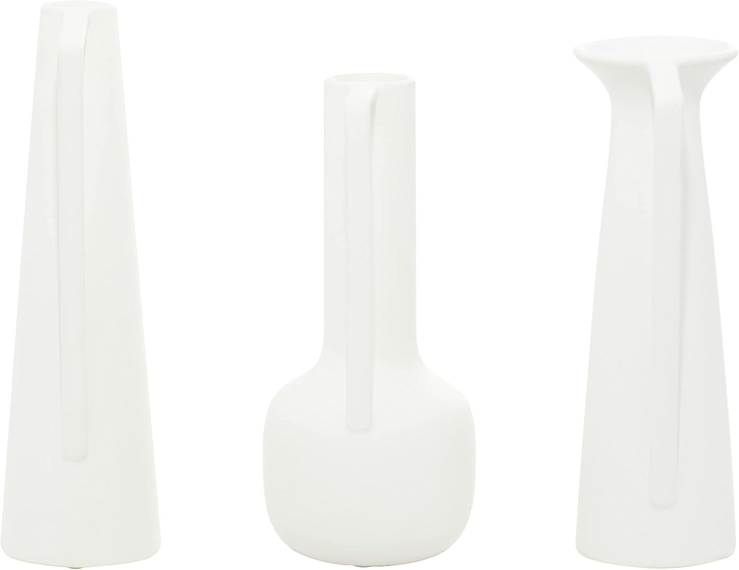 CosmoLiving by Cosmopolitan 13", 12", 11"H White Ceramic Vase with Handles, Set of 3