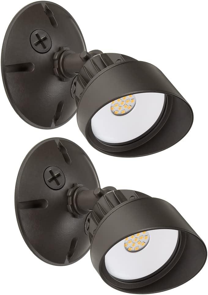 Brown Matte LED Outdoor Flood Security Lights with Adjustable Head, 800 Lumens, 2 Pack