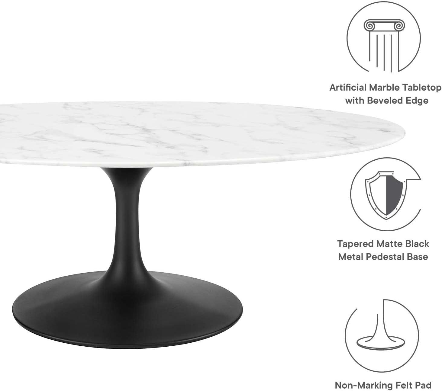 Modway Lippa 48" Oval Artificial Marble Coffee Table in Black White