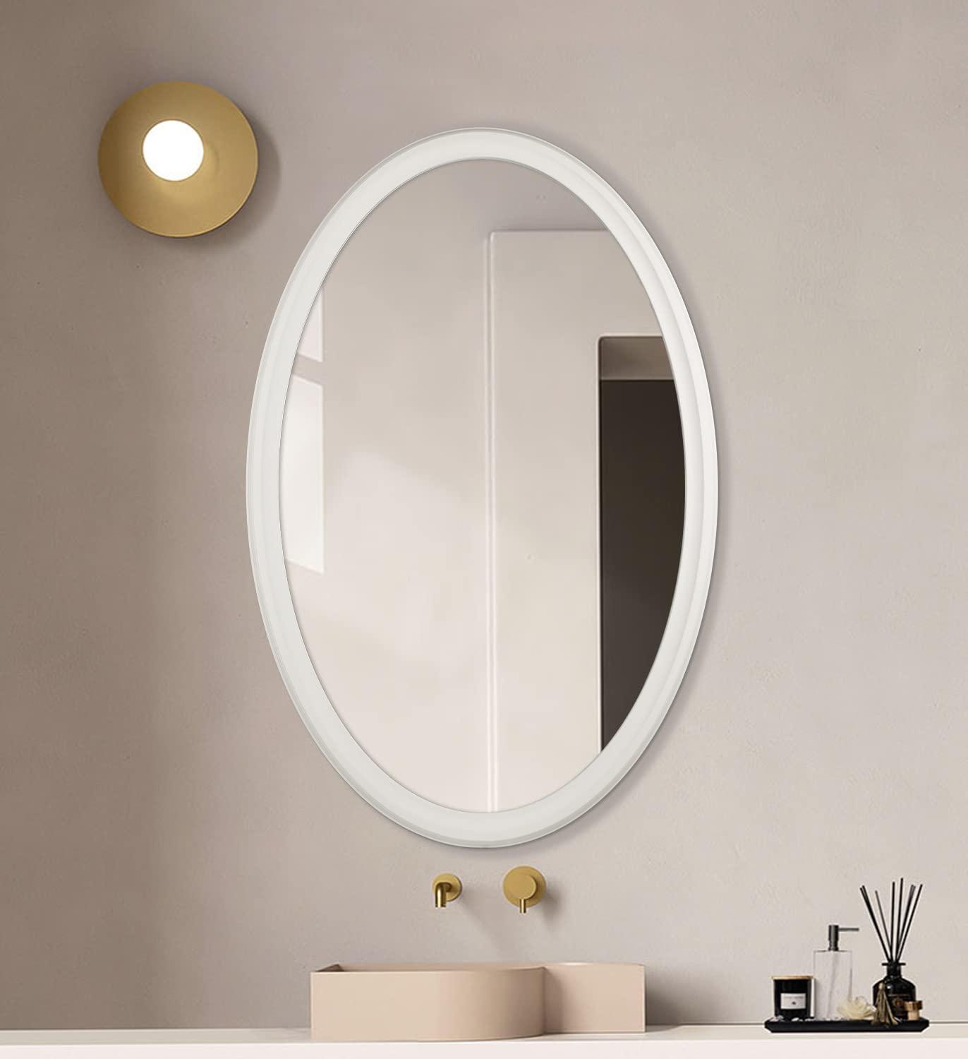 24" x 36" Hogan Oval Decorative Framed Wall Mirror White - Kate & Laurel All Things Decor: Modern Style, No Assembly Required