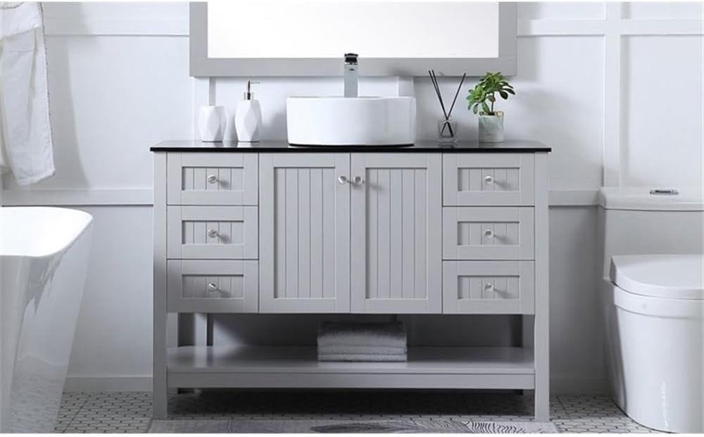 Elegant Decor Ralph 48" MDF Wood and Steel Vessel Sink Bathroom Vanity in Gray