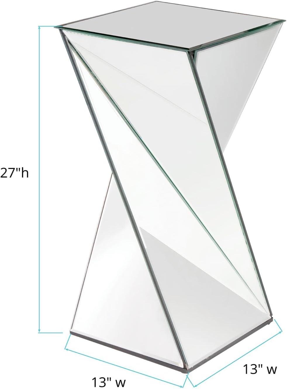 Twisted Silver Mirrored Pedestal End Table, 15" x 15" x 30"
