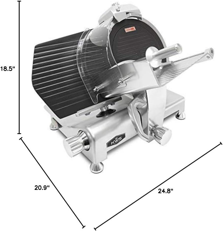 KWS MS-12ET Metal Collection Commercial 420W Electric Meat Slicer 12-Inch with Non-sticky Teflon Blade & Extended Back Space, Frozen Meat/Cheese/Food Slicer Low Noises Commercial and Home Use