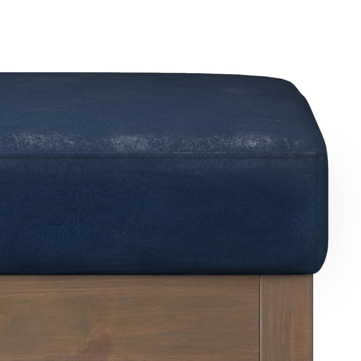 Simpli Home Milltown Ottoman Bench with Upholstered Seat and Solid Wood Frame