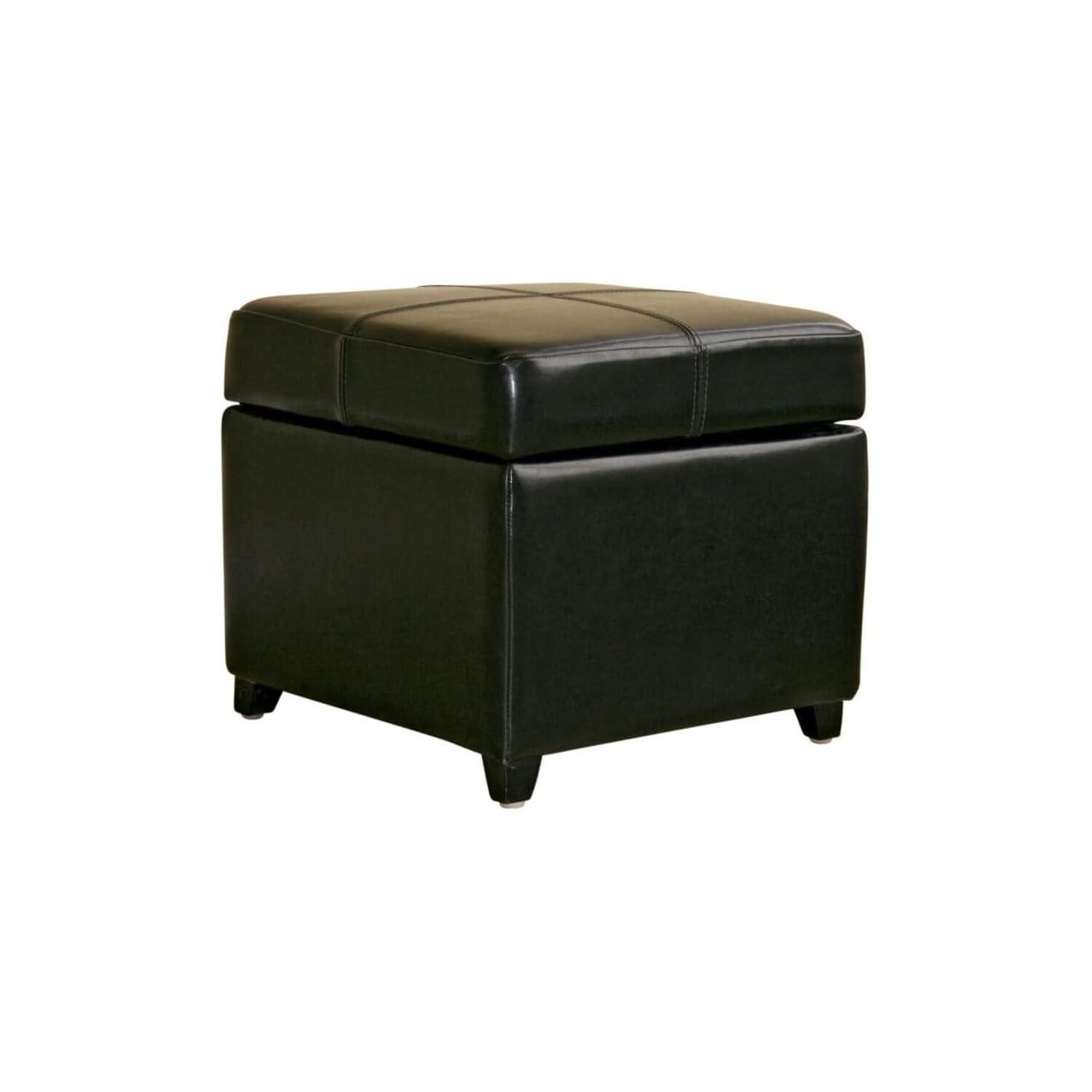Full Leather Storage Cube Ottoman Black - Baxton Studio: Faux Leather, Wood Frame, No Assembly Required