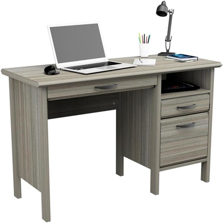 47" Computer Desk Smoked Oak - Inval: Home Office Furniture with Keyboard Tray & File Storage