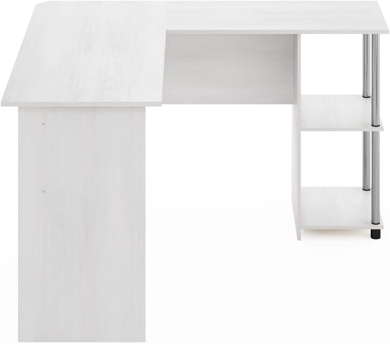 Furinno L-Shape Desk with Stainless Steel Tubes, White Oak