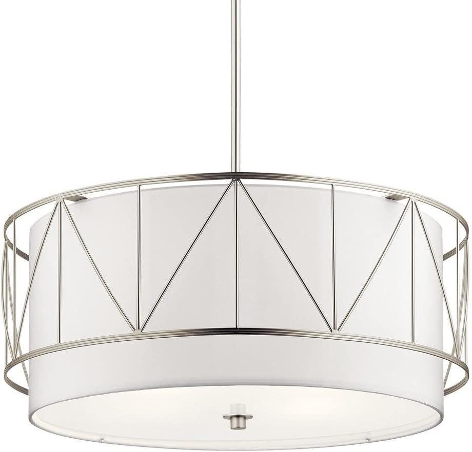 Birkleigh 24" Satin Nickel Drum Pendant with White Glass Shade