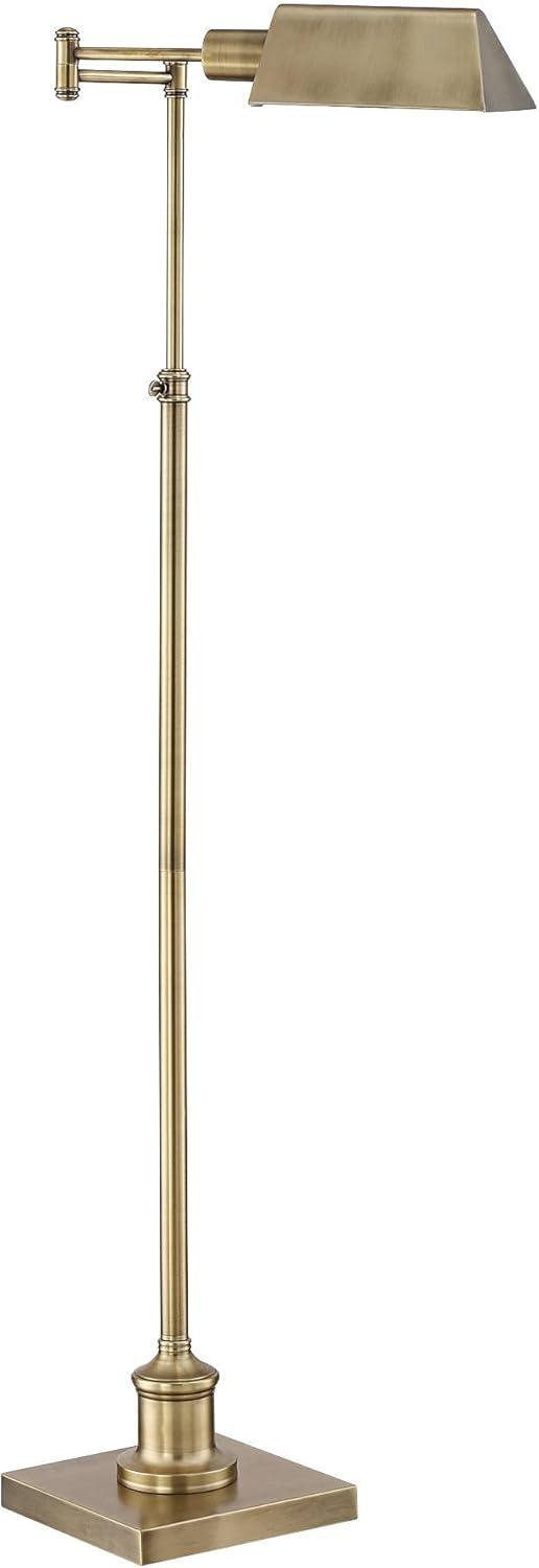 Regency Hill Industrial Adjustable Swing Arm Pharmacy Floor Lamp with USB Charging Port 54" Tall Aged Brass Living Room Reading