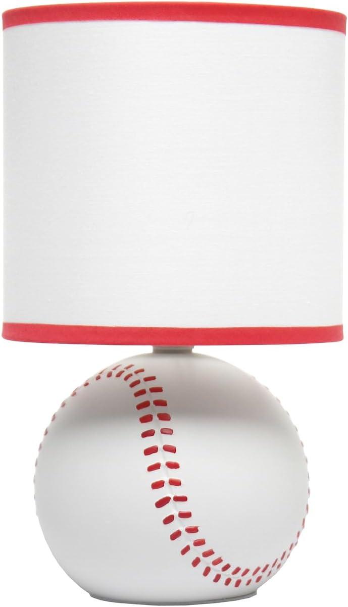 Simple Designs 10.7" SportsLite Mini Baseball Table Lamp Mancave White and Red