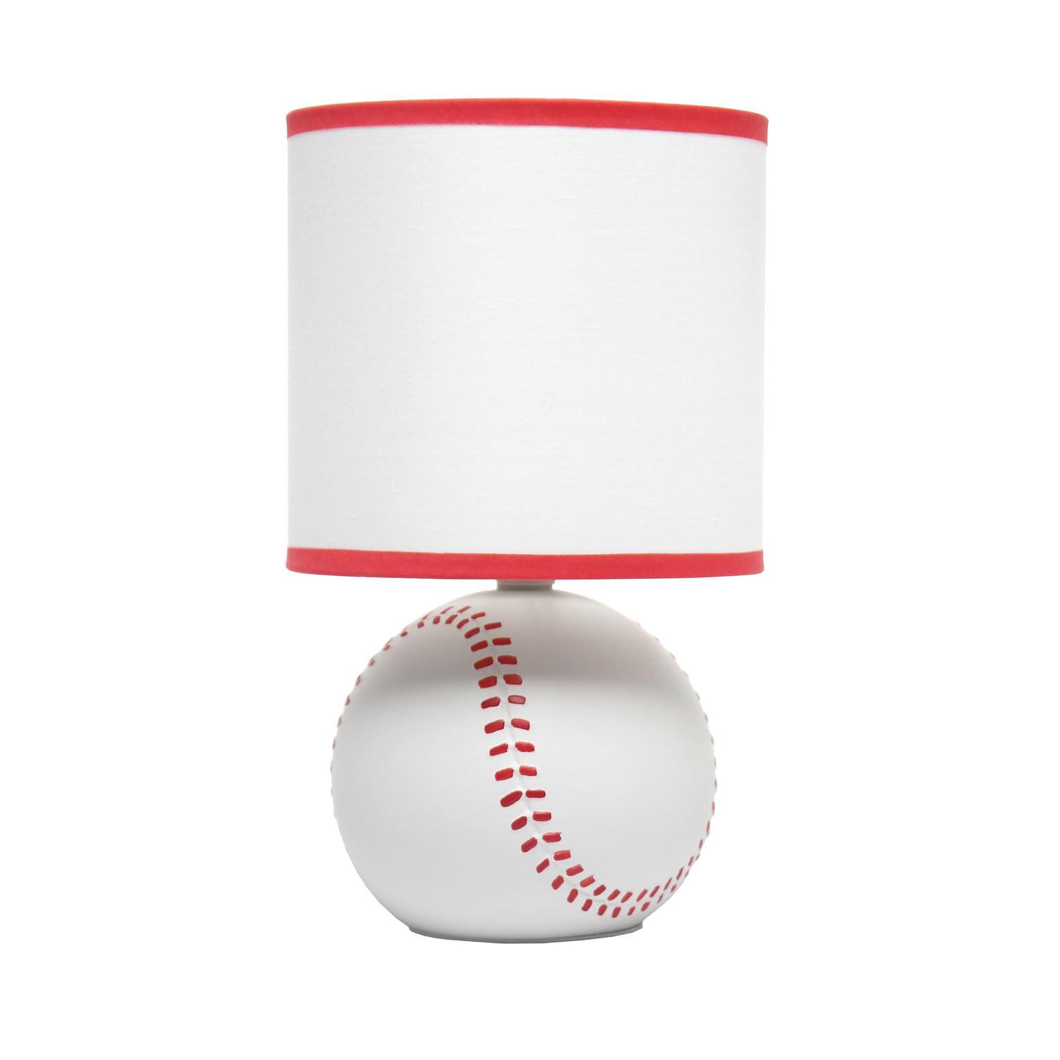 Simple Designs 10.7" SportsLite Mini Baseball Table Lamp Mancave White and Red