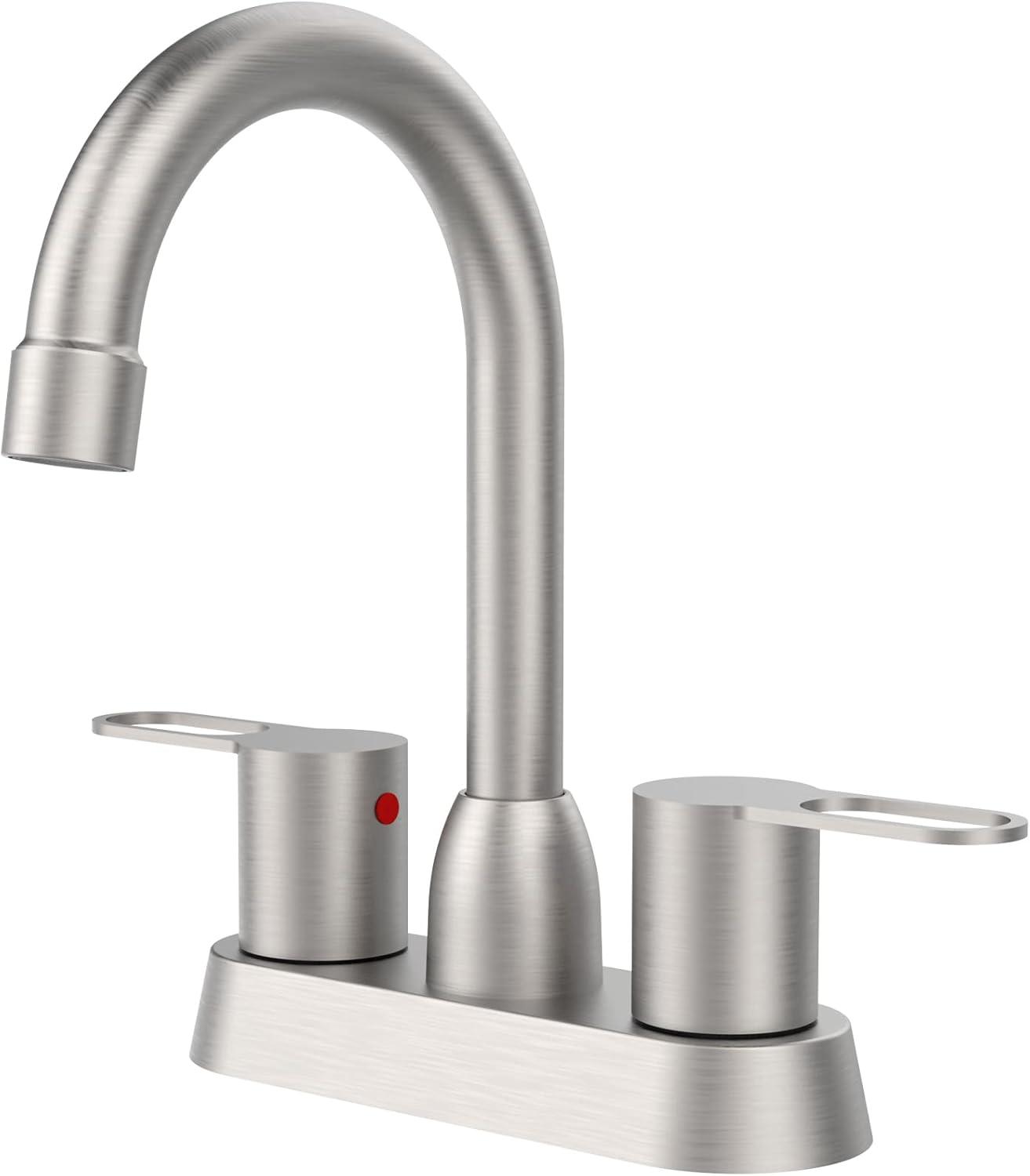 Brushed Nickel High Arc Double Handle Bathroom Faucet