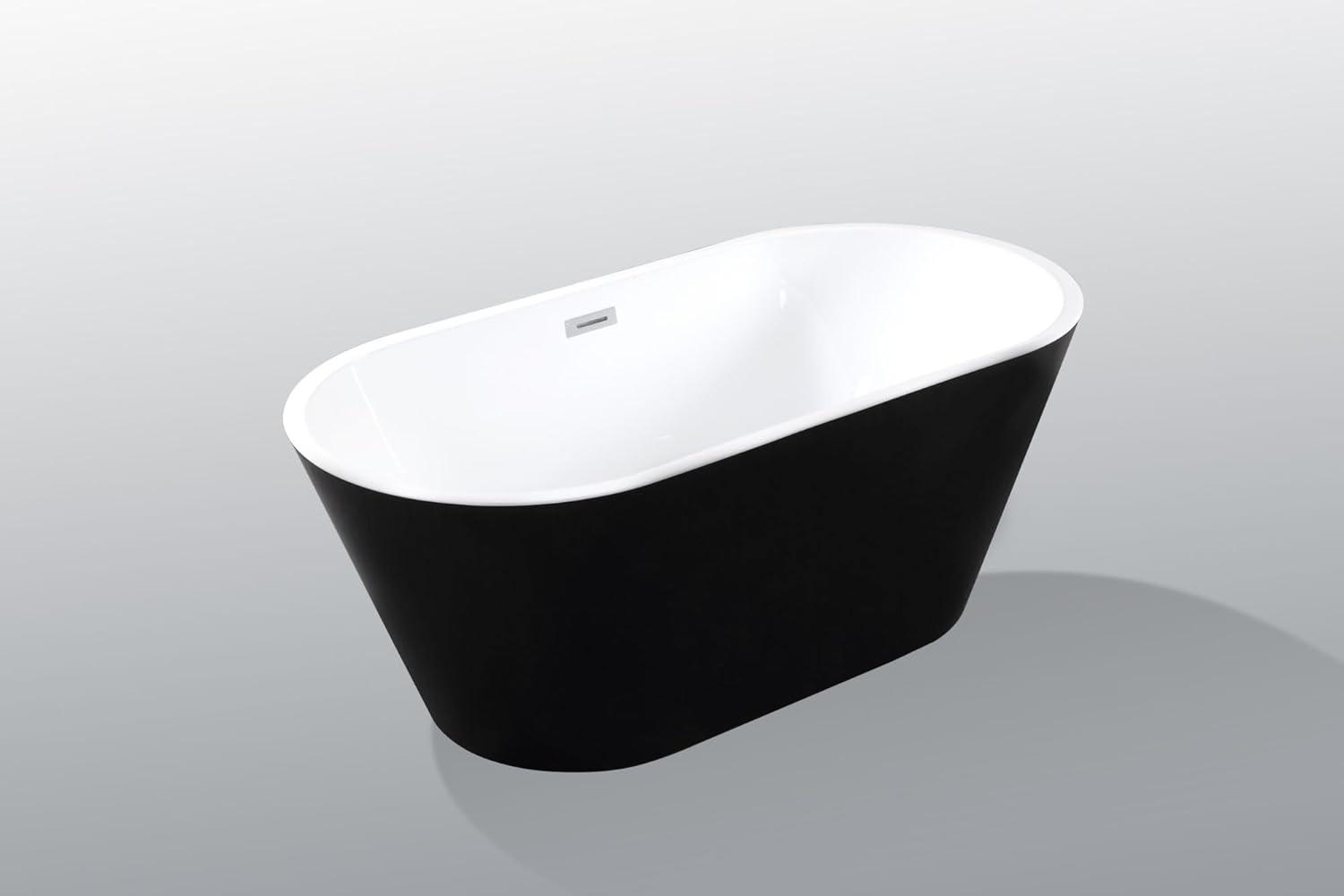 Luku 67" Acrylic Freestanding Contemporary Soaking Bathtub with Drain, UPC Certified, Black Smooth