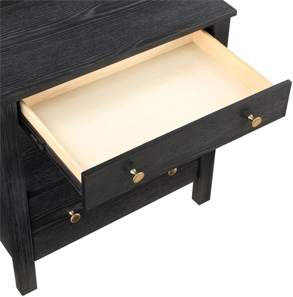 Comfort Pointe Delano Nightstand Black: 2 Drawers, Oak Veneer, Metal Glides, No Assembly Required