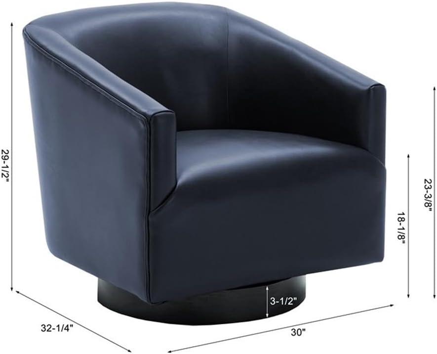 Comfort Pointe Gaven Wood Base Swivel Accent Chair Midnight Blue: Durable Faux Leather, 360° Swivel, No-Sag Springs