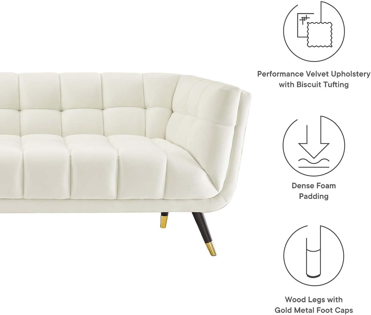 Modway Adept Performance Velvet Tufted Sofa in Ivory and Black