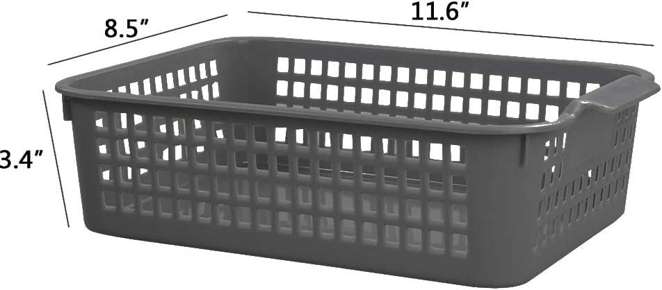 Gray Rectangular Plastic Shelf Baskets, Set of 6