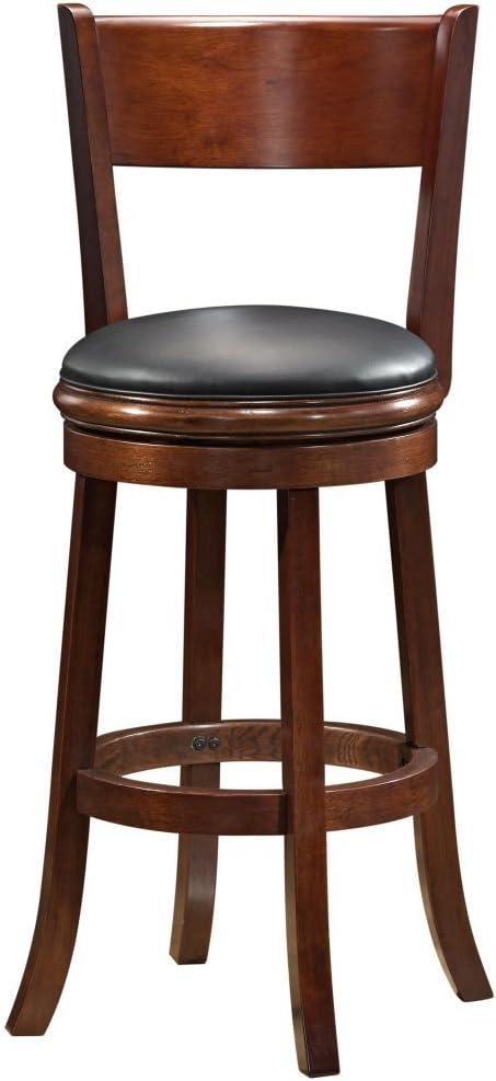 Elegant Walnut Finish Swivel Barstool with Black Faux Leather