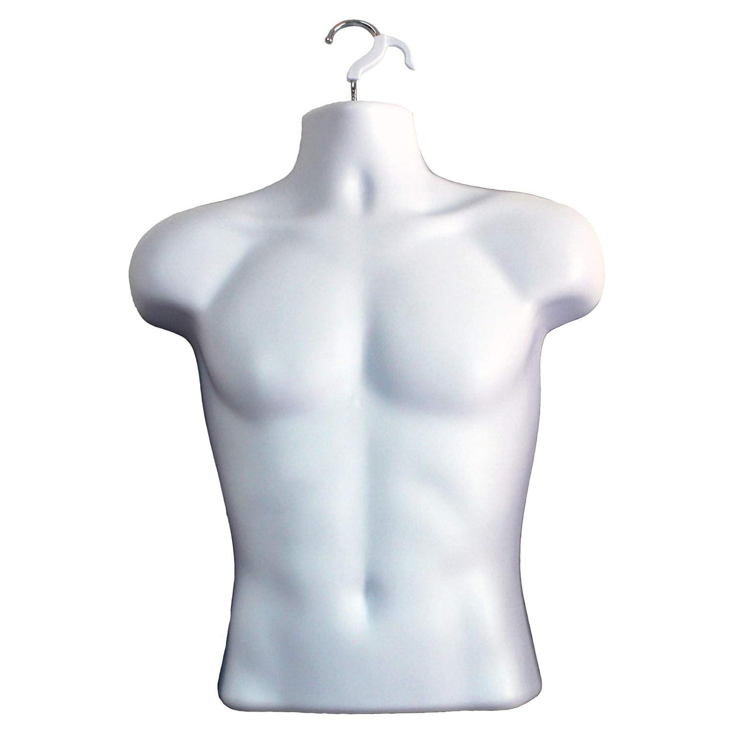 DisplayTown White Male + Female Mannequin Hollow Back Body Torso Set w/ Metal Stand and Metal Pole & Hanging Hook, S-M Sizes