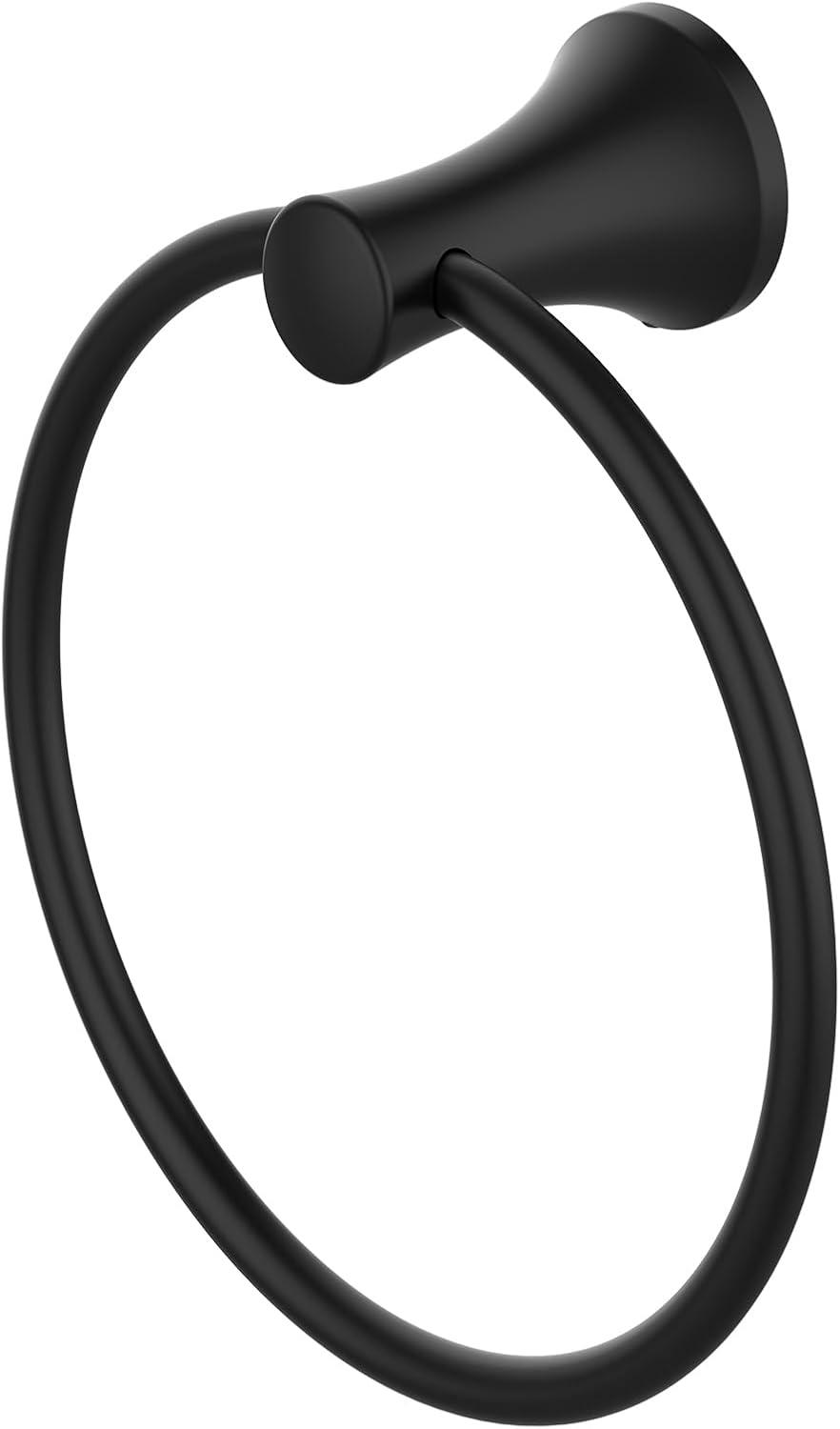 Matte Black Metal Towel Ring with Concealed Mounting