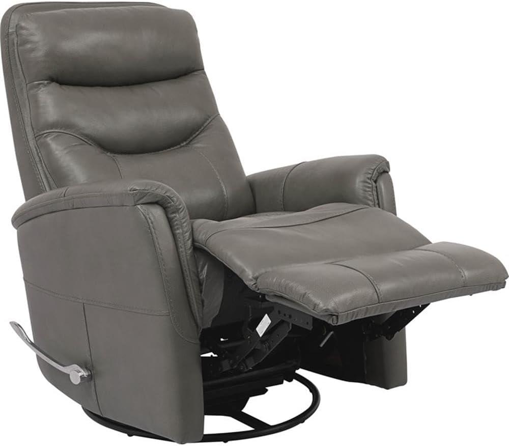 Gray Leather Swivel Recliner with Wood Frame