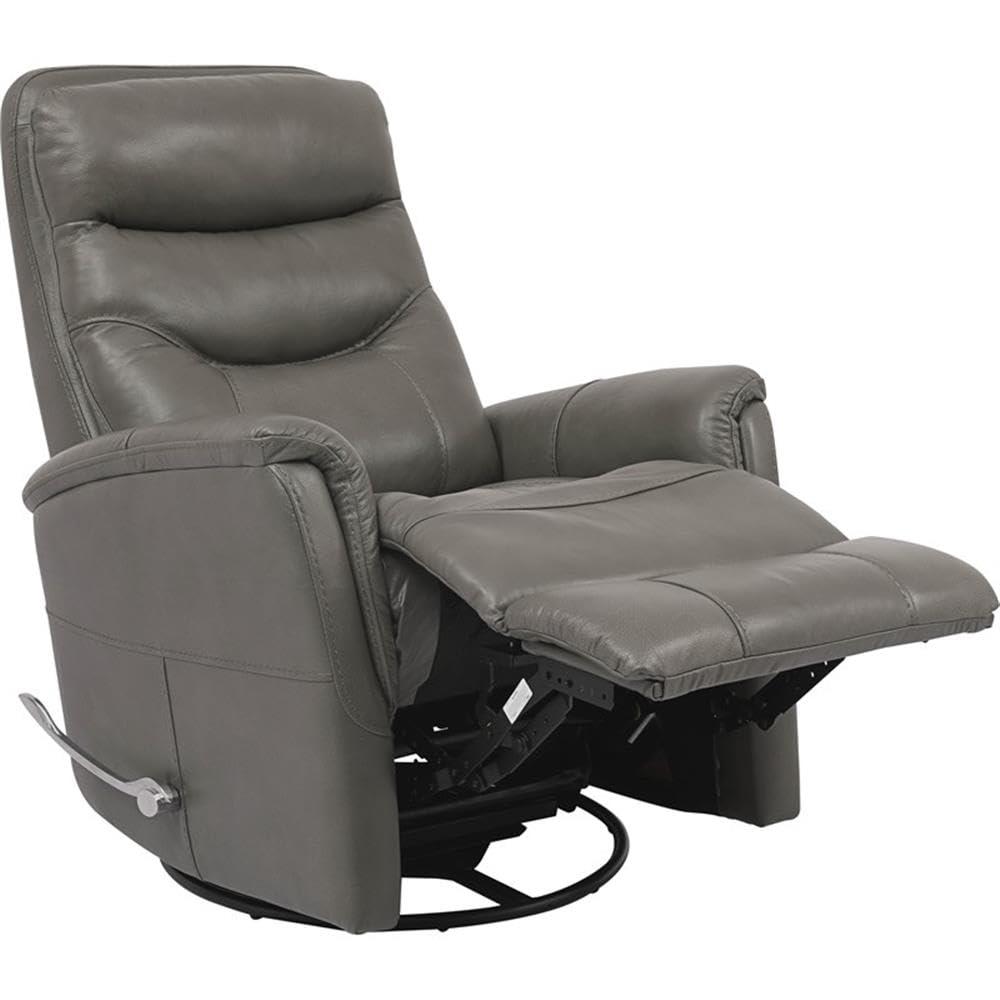 Gray Leather Swivel Recliner with Wood Frame