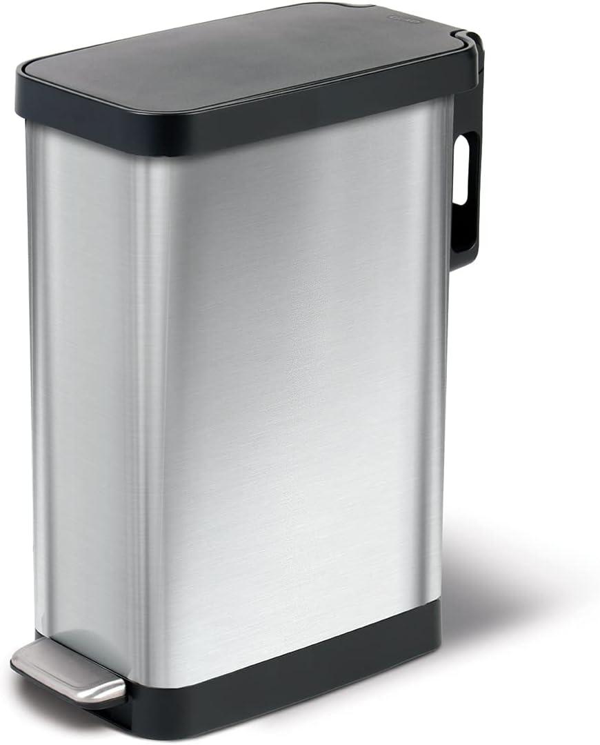 Glad 12 Gallon Slim Stainless Steel Step on Kitchen Trash Can