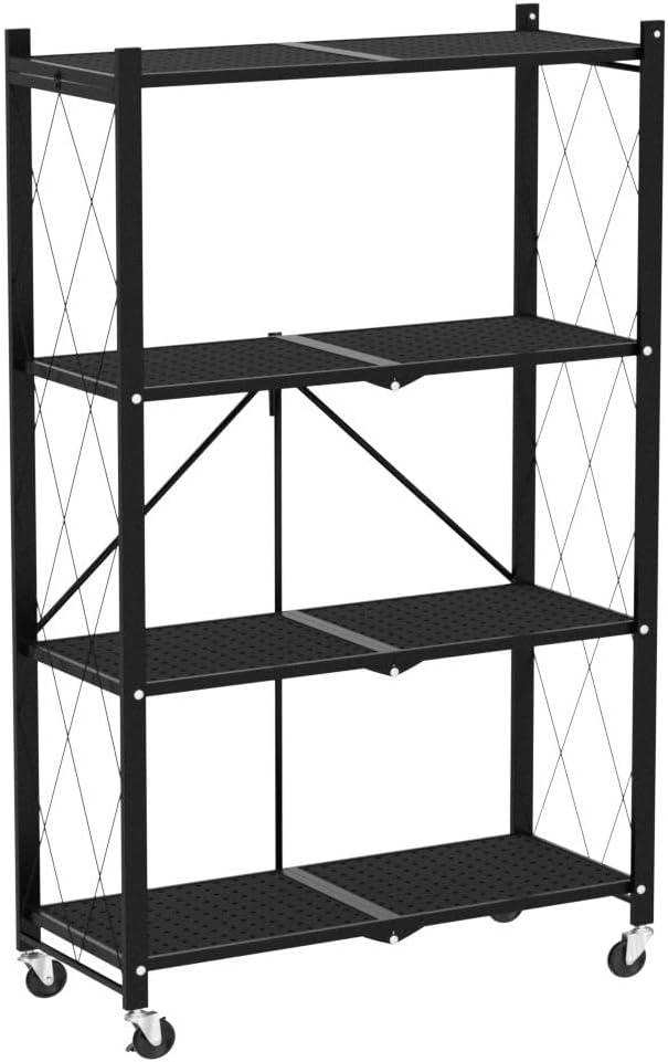 HealSmart 4-Tier Metal Rack Storage Shelving Unit with Wheels, 14.96"D x 27.95"W x 49.61"H