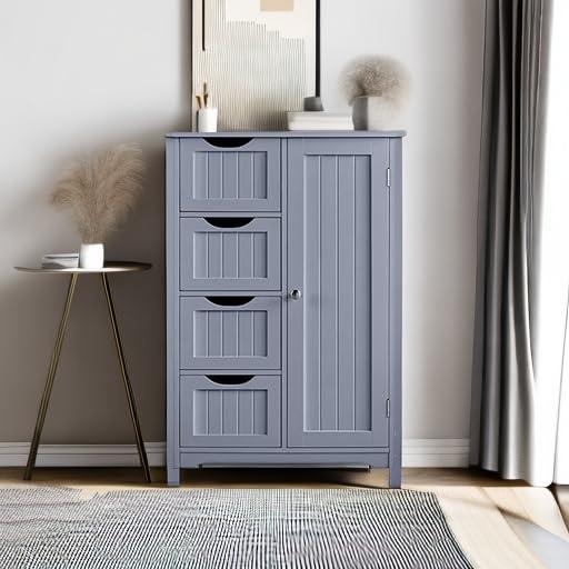 Yaheetech Wooden Bathroom Floor Cabinet with 4 Drawers Gray