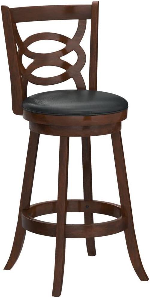 XIAOTAO 360° Swivel Barstools Set of 2, 29" Bar Height Bar Chairs with Back & Footrest, Upholstered Bar Stools with Rubber Wood Frame, Suitable for Home Bar, Kitchen Counter, Espresso