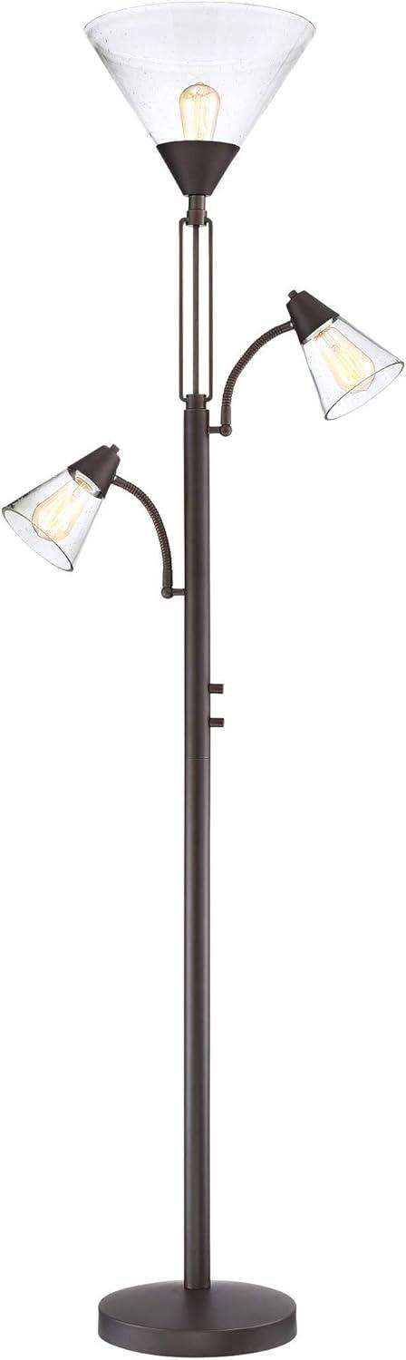 Adjustable Tiger Bronze Edison Floor Lamp with Seedy Glass Shades