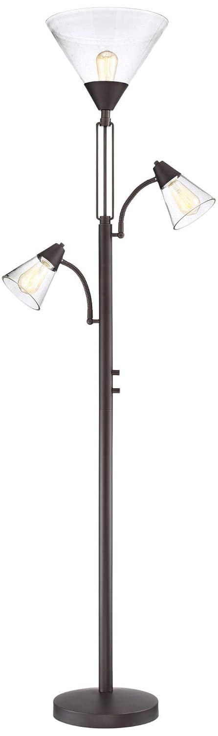Franklin Iron Works Warwick Industrial Torchiere Floor Lamp with Side Lights 71 1/2" Tall Tiger Bronze LED Clear Seedy Glass for Living Room Reading