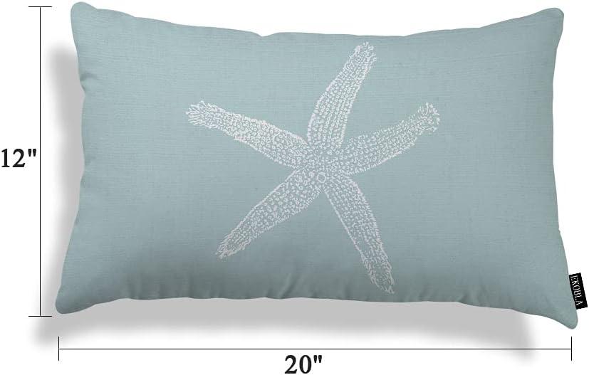 EKOBLA Green Starfish Sea Star Vintage Pastel Sea Foam Blue Fish Decorative Pillow Case Throw Pillow Covers Waist Lumbar Cotton Linen Throw Pillow Cases Cushion Cover Rectangular 12x20 Inches