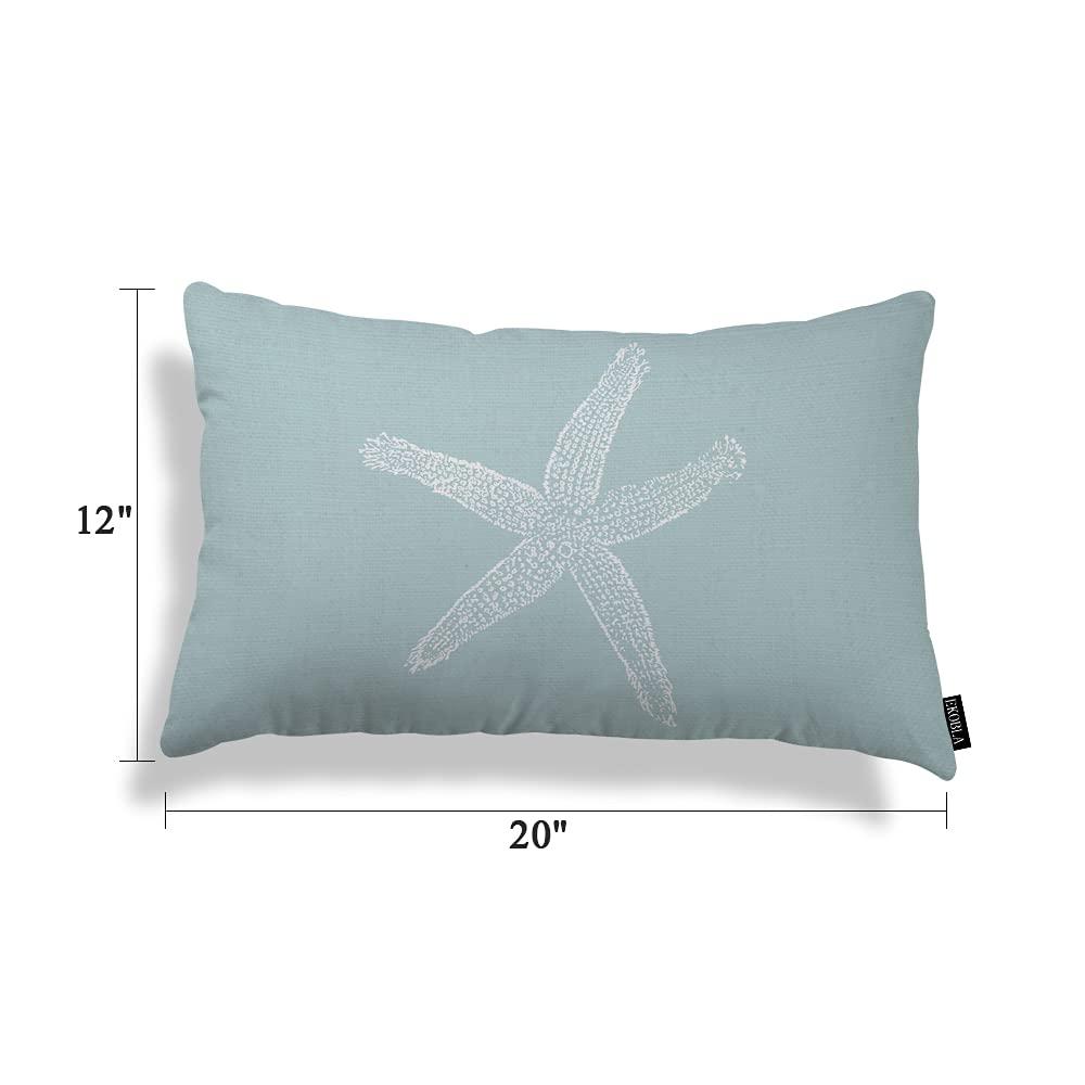 EKOBLA Green Starfish Sea Star Vintage Pastel Sea Foam Blue Fish Decorative Pillow Case Throw Pillow Covers Waist Lumbar Cotton Linen Throw Pillow Cases Cushion Cover Rectangular 12x20 Inches
