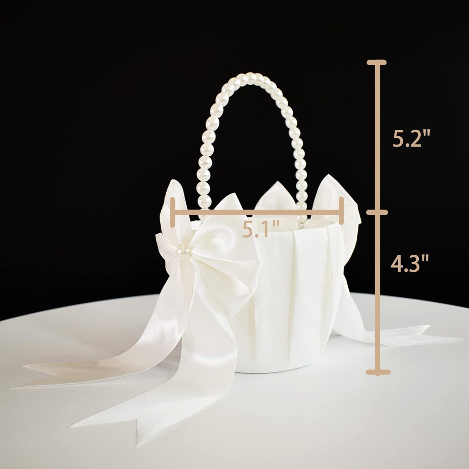 2 PCS Flower Girl Baskets Set- Cute Cherish Wedding Flower Baskets (Ivory)