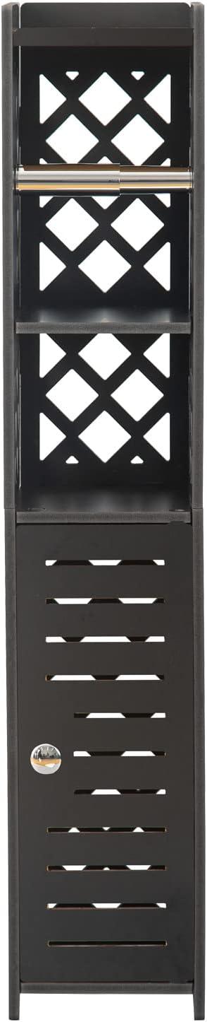 Danhires Toilet Paper Storage Cabinet,Toilet Paper Holder Stand,Bathroom Storage Cabinet With Roller,Slim Storage Cabinet For Small Space,Black